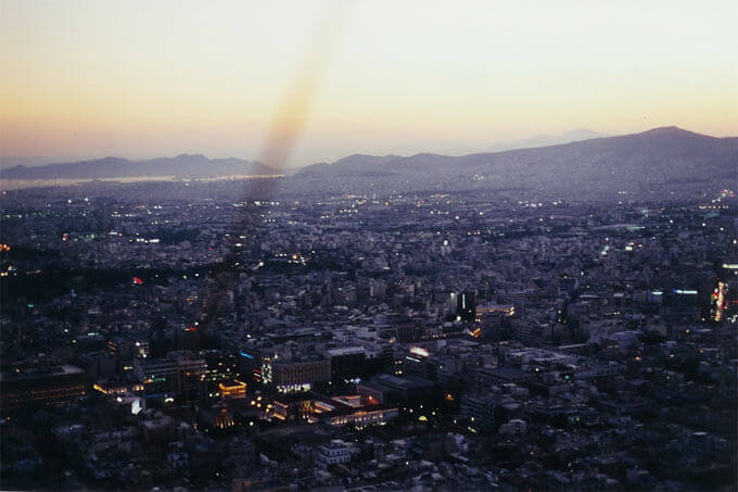 Athen von oben im Sonnenuntergang