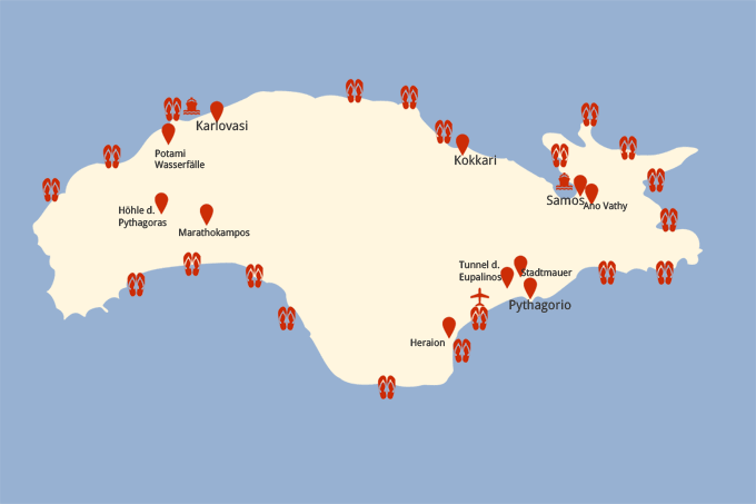 Karte der Sehenswürdigkeiten von Samos